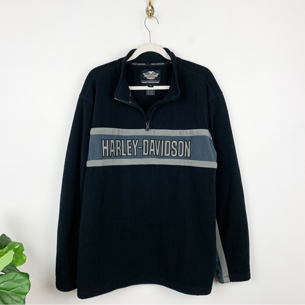 Harley-Davidson Men’s Black Fleece 1/4 Zip Pullover Sz XL